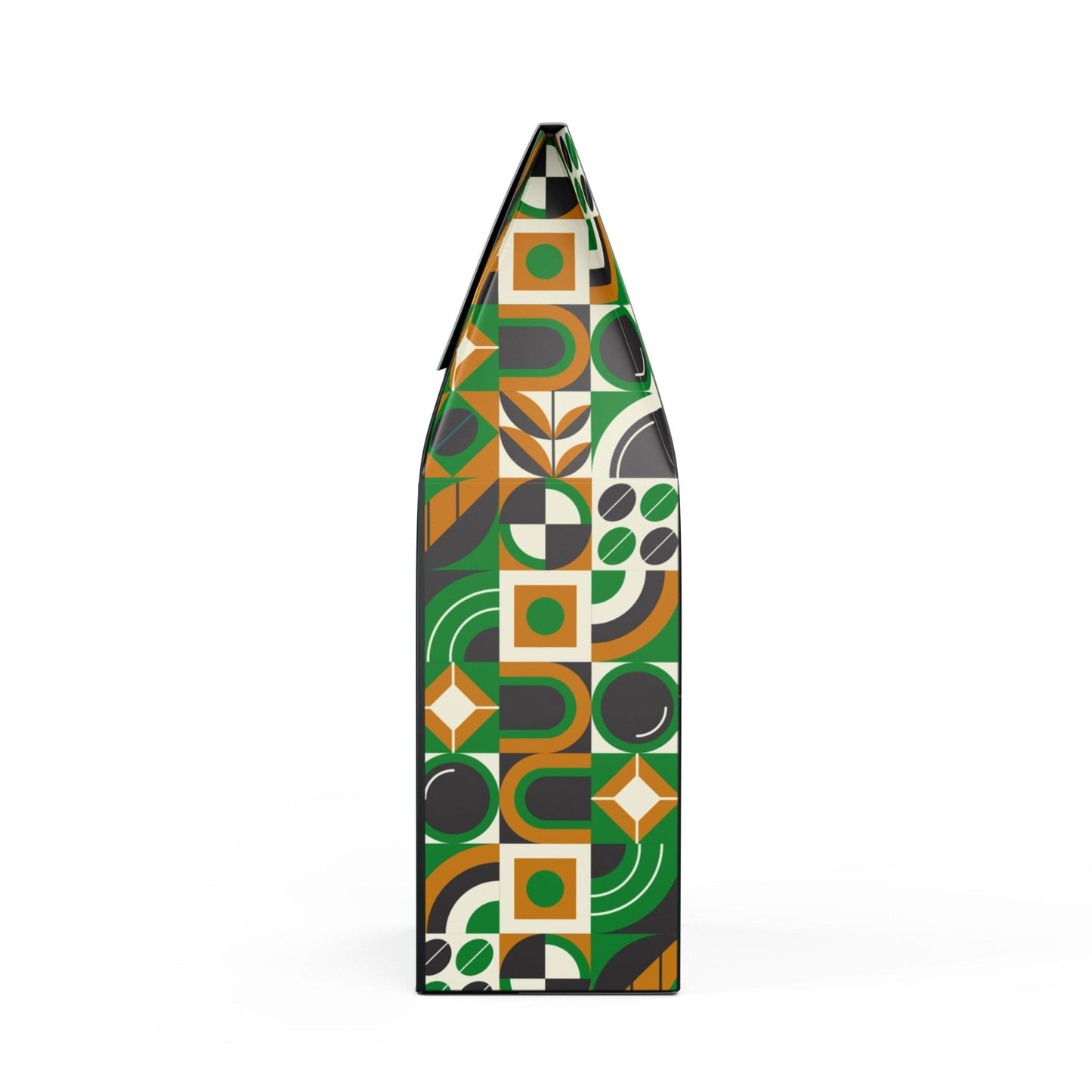 Bistora Pure Decaf Coffee packaging with green brown and black geometric design on white background