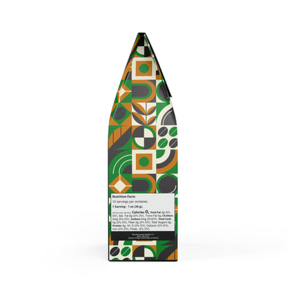 Bistora Pure Decaf Coffee package with modern geometric green and orange design and nutrition facts label